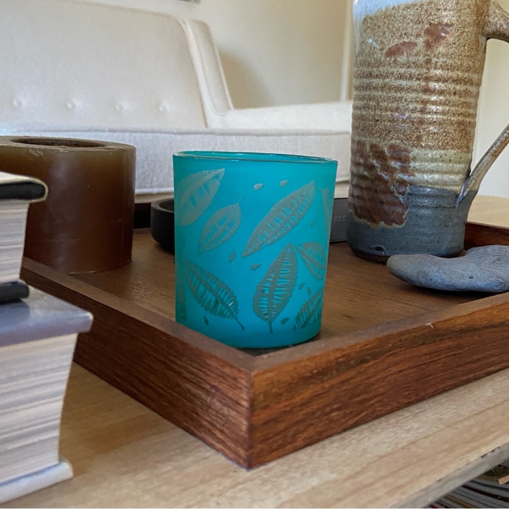 Blue Palm Tree Print Glass.